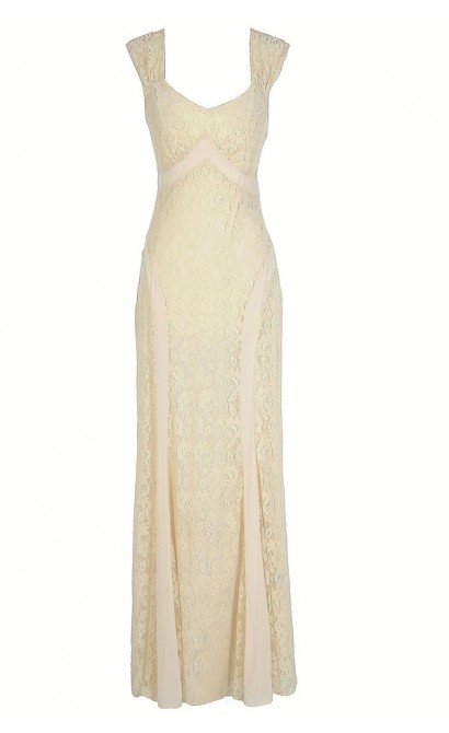 Longing For Lace Beige Maxi Dress